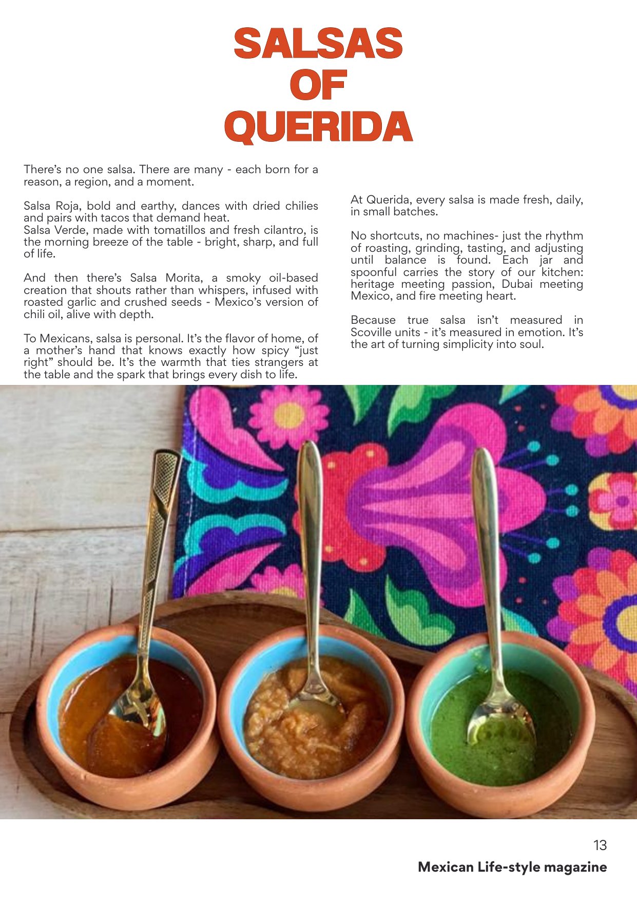 Querida Magazine — Monclovita la Bella, page 14 of 37. Where it begins. Charcoal, comal, and a mother's kitchen. Destination: Monclova, Coahuila, Mexico.