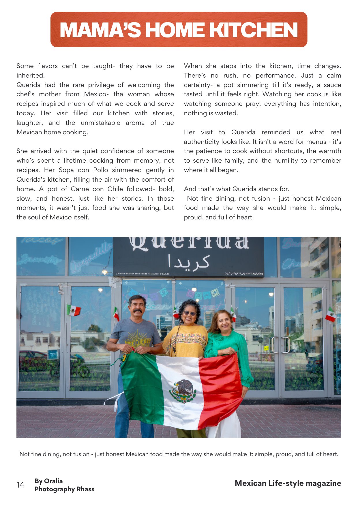 Querida Magazine — Monclovita la Bella, page 16 of 37. Where it begins. Charcoal, comal, and a mother's kitchen. Destination: Monclova, Coahuila, Mexico.