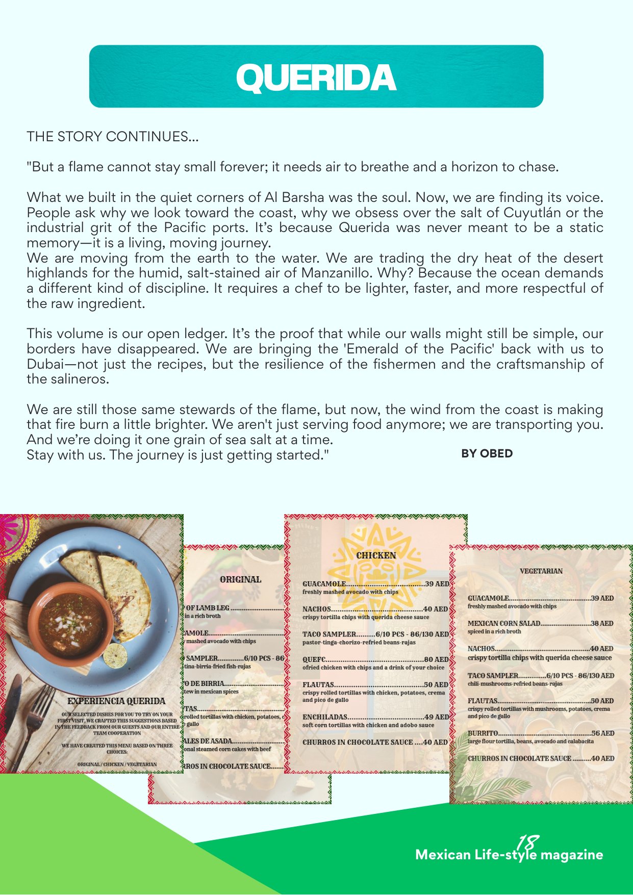 Querida Magazine — Manzanillo, Emerald of the Pacific, page 18 of 36. From the arid heart of Mexico to the salt-heavy air of the coast. Destination: Manzanillo, Colima, Mexico.