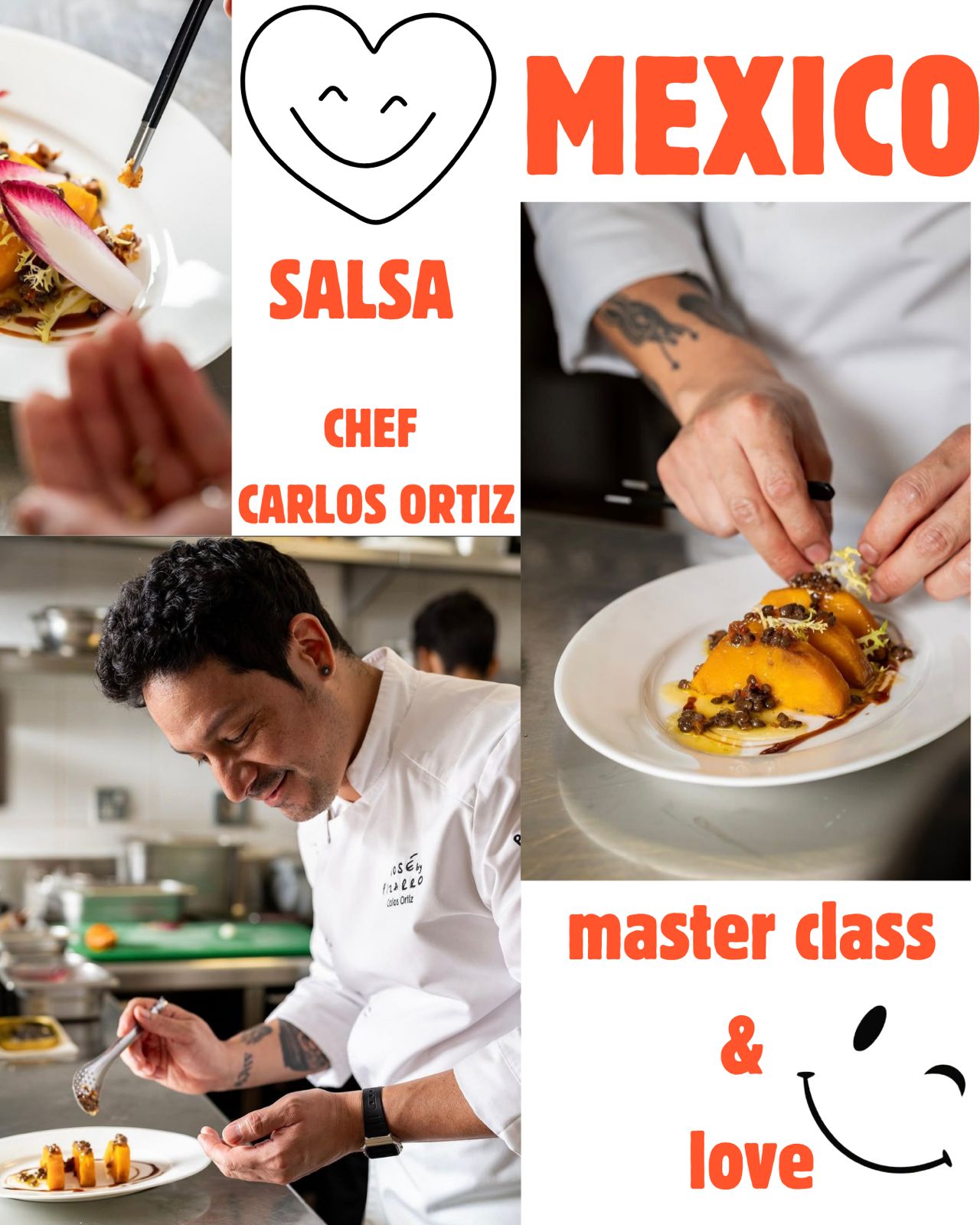 Chef Carlos Ortiz plating in the kitchen — Salsa · Mexico · master class & love.